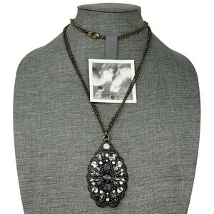 NWT Anthropologie Long Mixed Metals Pendant Rhinestone Necklace